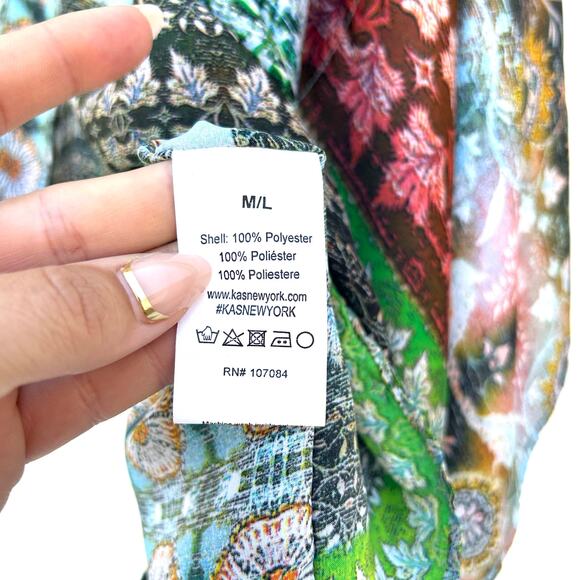 Anthropologie Kas New York Satin Colorful Flowy Blouse Vacation Resort Large M - Picture 7 of 7